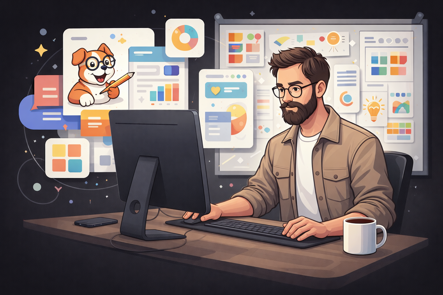 Illustrator working at desk